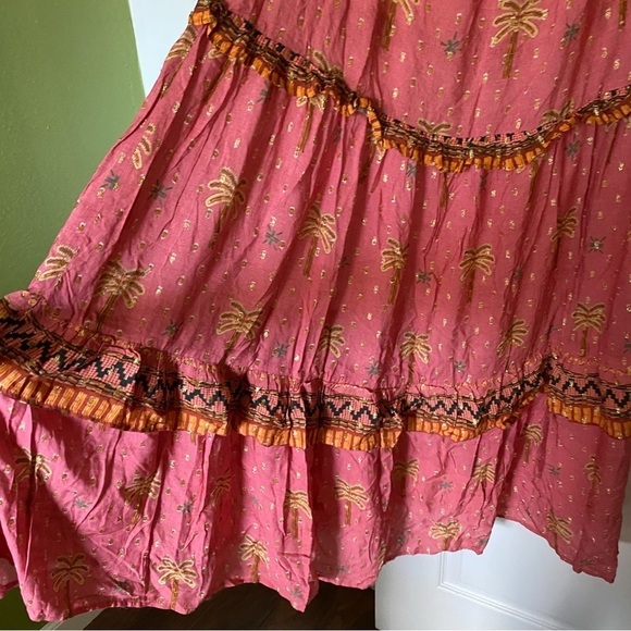 Farm Rio Dress Coqeuirissimo Metallic Palm Trees Maxi Summer Beach Pink M NWT - Picture 3 of 8